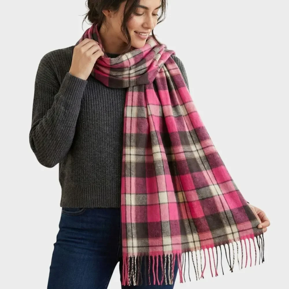 Gap Pink Brown Plaid Womens Rectangle Scarf 24